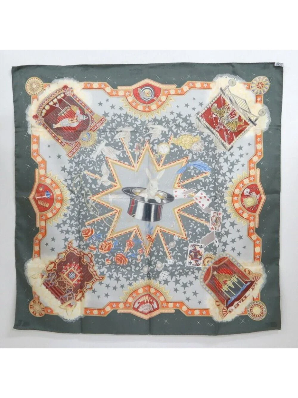 Hermes Carre 90 Magic la Magie Gray Orange Silk Scarf - Picture 2 of 7